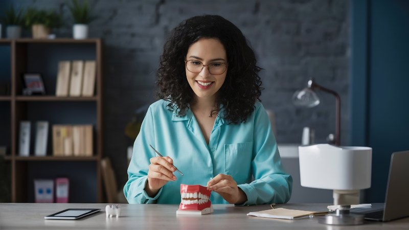 training-education-practicing-dentist-work-demonstration-different-stages-caries-model